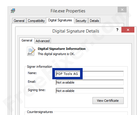 Screenshot of the PDF Tools AG certificate